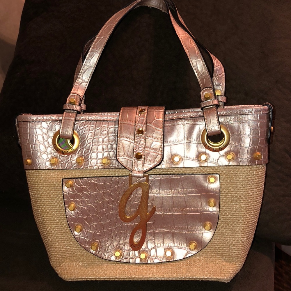 Guess Rose Gold and Straw Purse-Mint Condition